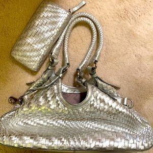 Silver leather woven cole haan purse and wallet